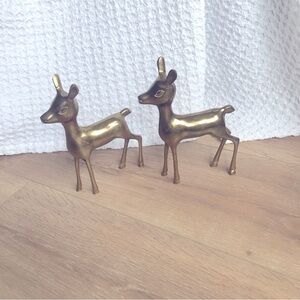 Vintage MCM pair of brass deer does , stag fawn